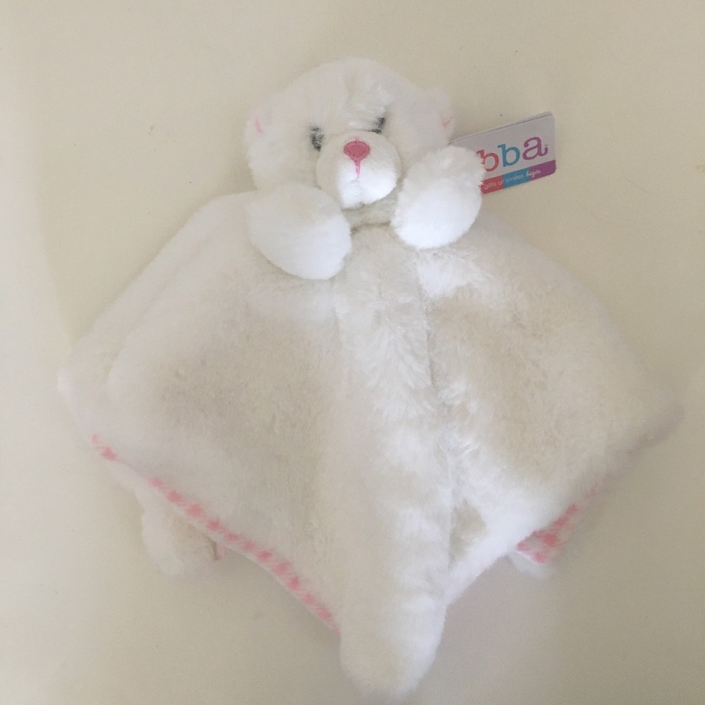 NEW Lovey Nunu Soft Baby Toy Security Blanket White Bear Pink Gingham Reverse